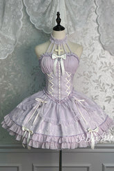 Purple Tube Top Sleeveless Ruffle Bowknot Gothic Lolita Jsk Tiered Dress